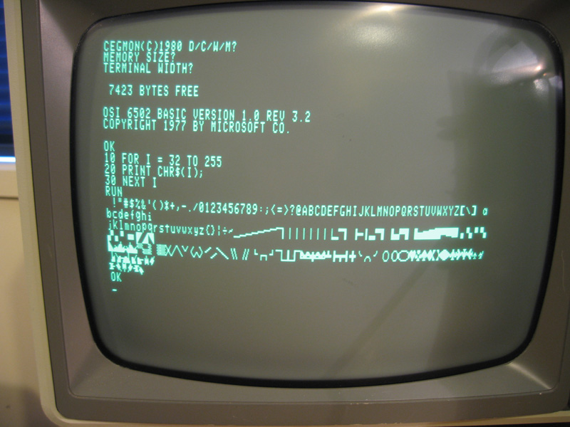 OSI 540 Boot-up and character set