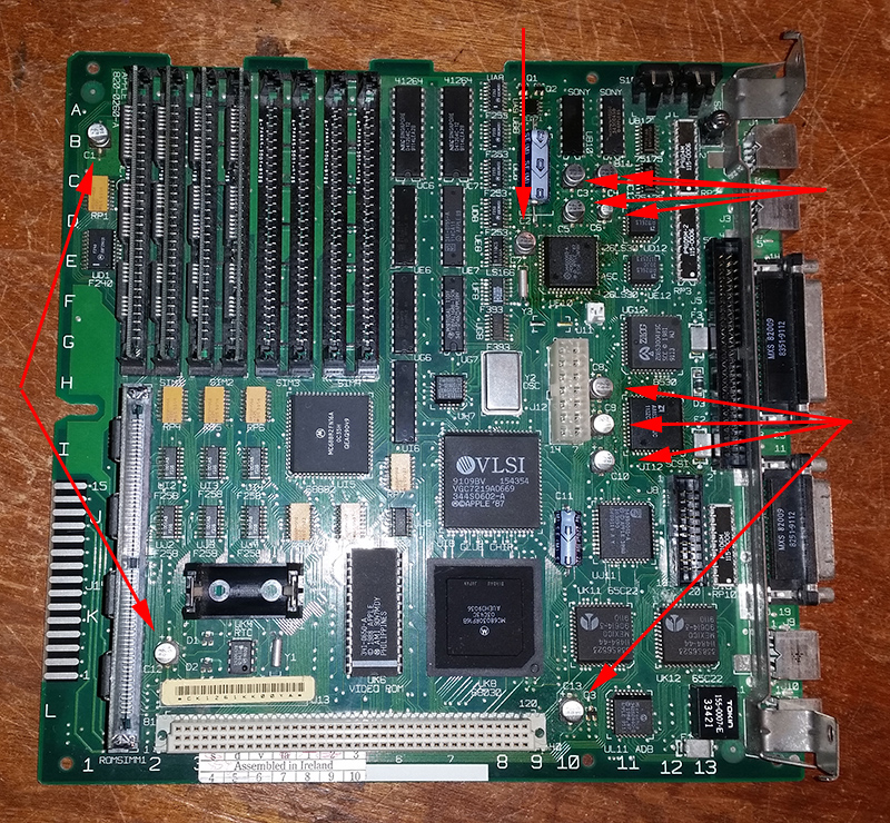 Caps on a Mac SE/30 board