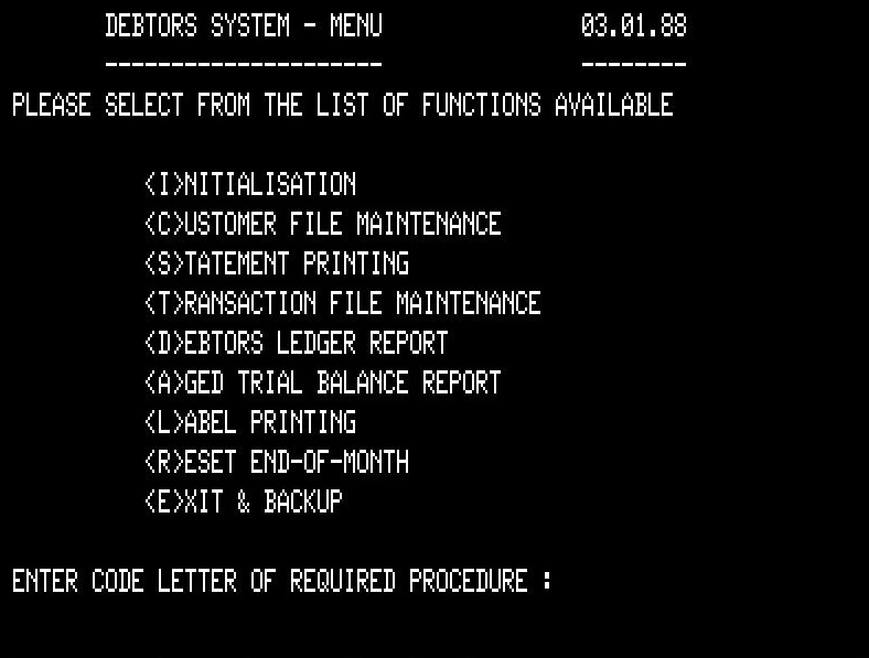 Dick Smith Account Receivable Menu