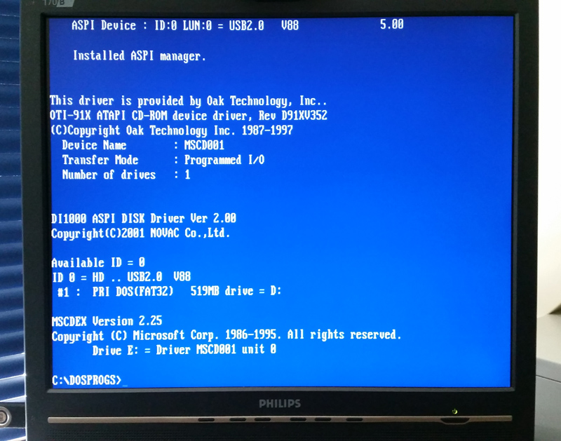 MS-DOS 7.1 USB driver messages